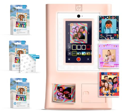 HP Sprocket Macchina per Cabina Fotografica Stampante Fotografica a Colori Istantanea Rosa Pacchetto Carta + Carta Fotografica Zink Adesiva 3,5 x 4,25” 300 Fogli