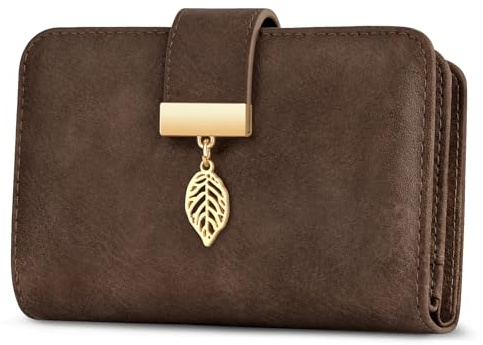 Faneam Portefeuille Femme Blocage RFID Portefeuilles en Cuir Petit Porte Monnaie avec Bracelet, Fermeture Eclair, 14 Emplacements de Cartes, Porte Carte Femme Cuir (Marron Foncé)
