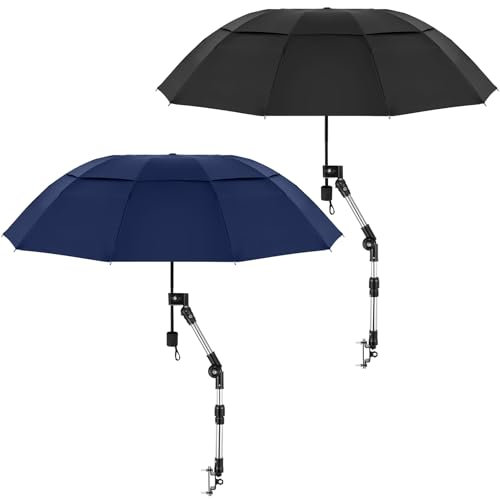 Clysee 2 Pack Large Double Canopy Sun Umbrella for Chairs with Square Tube Clamp Foldable Portable Beach Umbrella for Chair Golf Cart Patio Wheelchair Outdoor Camping Fishing(55 Inches,Black, Blue)