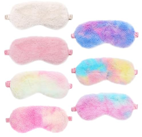 SYEYCW 7 Pezzi Mascherina Occhi per Dormire, Maschera per Occhi In Peluche per Dormire, Maschera per Occhi Oscurante, Copri Occhi Morbidi e Bendati, per Viaggi, Riposini, Feste, per Adulti Bambini