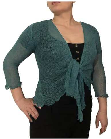 Suit and Suit Women’s Bolero Shrug Fish Net Knitted Tie Up Top Ladies 3/4 Sleeve One Size Fits All (UK, Numeric, 8, 20, Regular, Regular, Ocean Green)