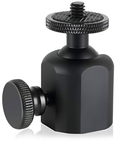 Mini Ball Heads Universal Tripod Ball Head Camera Screw Mount, 360 Degrees Rotatable Tilt with 1/4 inch Screew for Cameras Monopods Camcorder LED Light Stand, Loads to 10lbs, Black (1)