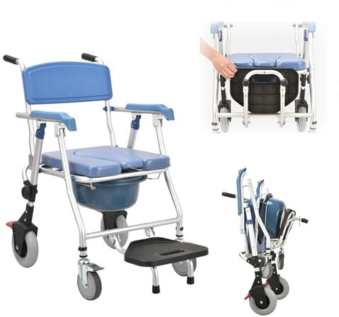 LESBJFDM Toilettenstuhl Für Senioren, Faltbarer Toilettenrollstuhl Für Ältere Und Behinderte,Duschstuhl für Senioren mit Rollen, Toilettenrollstuhl für Ältere und Behinderte Komfort