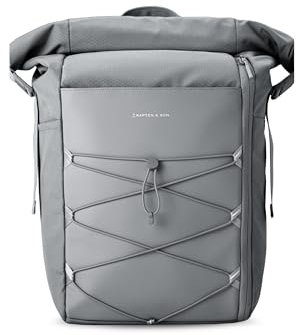 Kapten & Son Rucksack Yoho Stone Grey 24-30 L | Rolltop Rucksack Damen & Herren Grau | Handgepäckrucksack mit 14 Zoll Laptopfach & seitlicher Öffnung | Backpack ideal für Reisen, Uni, Arbeit, Sport