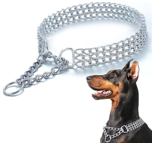 Hundehalsband, kaufest, dreireihige Kette, verstellbares Halsband, Metall, kubanische Glieder-Hundehalsband (M 2,5 x 55 cm)