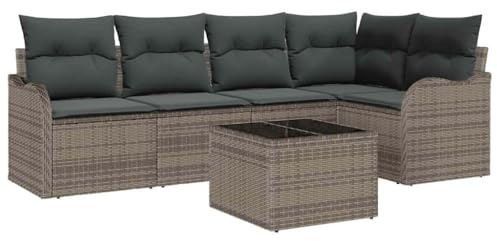 vidaXL 5-teiliges Garten-Sofa-Set mit grauen und schwarzen Kissen, modulare Outdoor-Sitzgruppe, handgewebtes Rattan, verstellbare Füße, bequemes Patmöbel für Balkon und Terrasse, modernes Lounge-Set