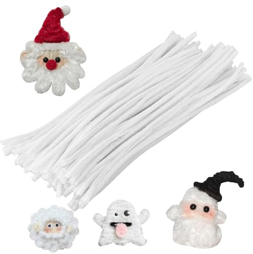 100 Piezas Limpia Pipas para Manualidades, Limpiador de Pipas, Tallos de Chenilla para Decoraciones de Flores y Animales DIY para Halloween Navidad, Blanco