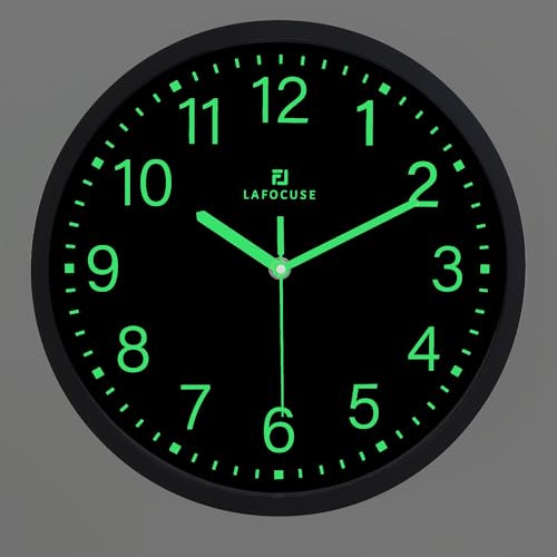 Lafocuse 30cm Leuchtend Wanduhr Schwarz Ohne TickgeräUsche Lautlos, Einfach zu Lesen im Dunkeln Wanduhren Modern für Schlafzimmer Wohnzimmer Küche Büro