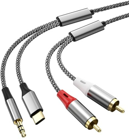 ENJOY-UNIQUE Cinch Kabel 2,3m, USB C auf 2RCA Stereo Audio Kabel, Cinch auf klinke 3,5mm Stecker Adapter kompatibel mit iPhone 15/16 Serie, MacBook, Galaxy, Verstärker, Lautsprecher, Autoradio
