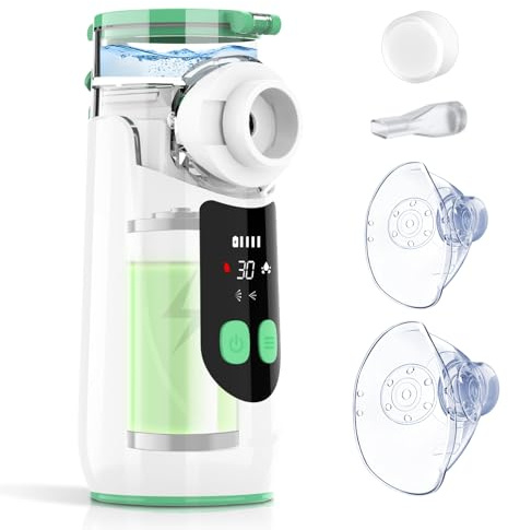 Inhalationsgerät Maschine für Erwachsene, Tragbarer Inhaliergeräte Digitale, 1200mAh Aufladbarer Vernebler Inhalator mit Timer-Funktion