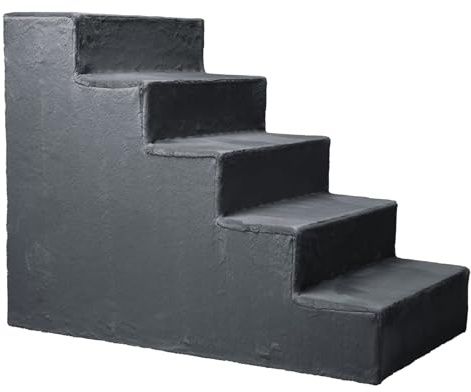 Mg Design Hundetreppe 5 Stufen in Dunkelgrau – Stabiler Holzrahmen, gelenkschonend, leicht & mobil, für Sofa & Bett, für Hunde & Katzen