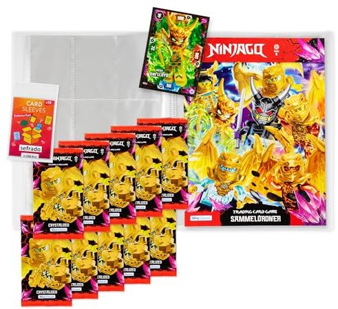 sefrado Bundle Exclusive Hüllen kompatibel mit Blue Ocean Ninjago Crystalized Sammelmappe leer + 10 Booster Serie 8 Trading Card Game 2023 + Bonus XL Karte