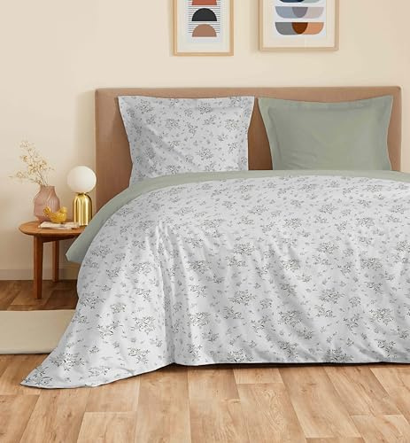 COTON PUR Parure de draps 4 pièces Vanessa pour lit 160 x 200 cm Grande Largeur (Louise Romarin)