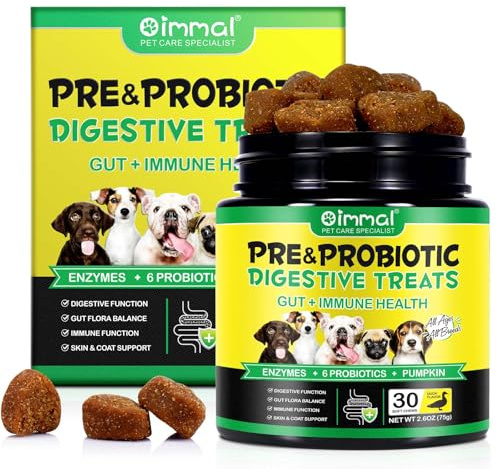 Probiotics for Dogs, 30 Soft Chews with Prebiotics, Pumpkin & Flaxseed | Supports Normal Gut Flora, Digestive Function, Skin & Coat Condition, and Everyday Wellbeing | Duck Flavour