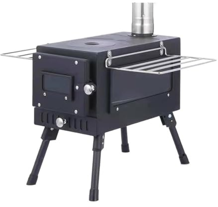 Poêle à Bois Tente de cuisine pliante cubique for pique-nique, sauna, camping, cheminée solo, poêle à bois portable, four à cassette(Black)
