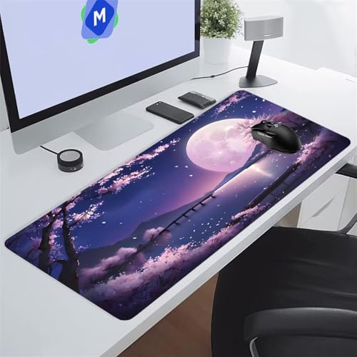 Tappetino Mouse XXL Gaming 1200x600x2 mm Luna Lago Piante Tappetino per Mouse Grande Cuscinetto per Tastiera Grande da Scrivania Gaming Mousepad Lavabile per Ufficio e casa