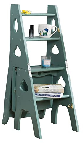 Step Ladder Stool, Portable Folding Wooden Stepladder, Multifunctional Library Chair for Display Shelves, Dinner Use, and Flower Rack