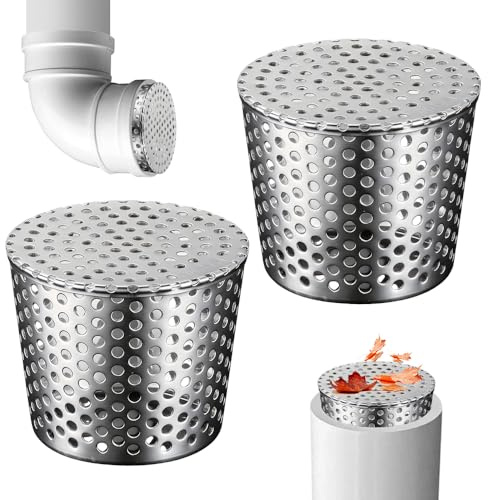 Wxeadu 2 Pieza Protectores de Canalón, Protector de Canalones 90-110mm, Protector de Bajantes de Acero Inoxidable, Tapa Desague Terraza, Rejilla Desague Jardin para Tejados y Cobertizos