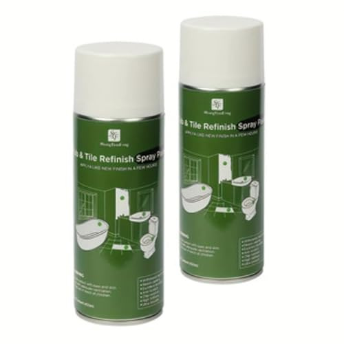 Tile Paint, White Tub and Tile Refinishing Spray Paint Waterproof White Spray Tile Paint Bathtub Refinishing Kit for Tiles Ceramic Porcelain Fiberglass Bathroom Walls Bathtubs Sinks Countertop Toilets 450ml x 2 Cans