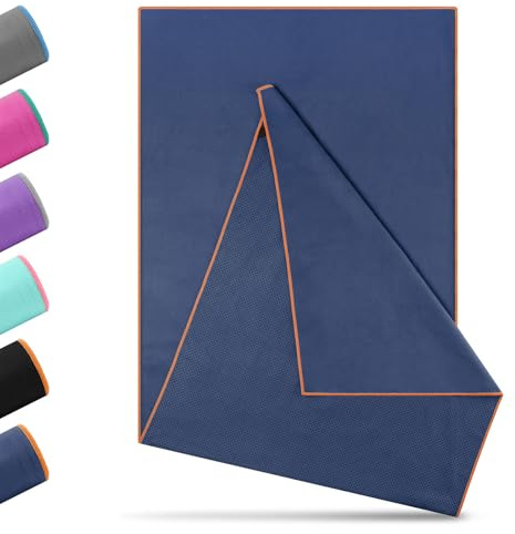Novent Yoga Handtuch rutschfest 185x65cm | Mikrofaser Yogatuch mit Antirutsch-Noppen | Hygienische Yogamatten-Auflage für Hot Yoga, Studio & Fitness | Waschbar, Saugstark (Marineblau)