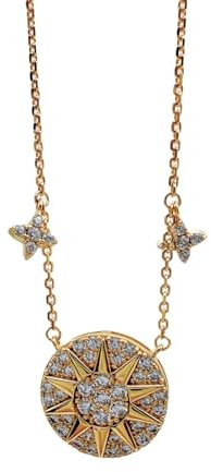 Collana dorata scintillante con bussola ottagramma piena di strass, collana leggera di lusso di fascia alta, gioielli per il collo non sbiadiscono