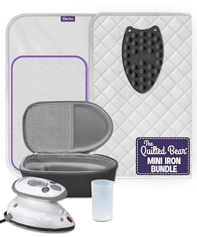The Quilted Bear Premium Mini Steam Iron Bundle - Steam Travel Iron Mini with Ironing Mat, Hard Case and Rest for Effortless Quilting and Wrinkle-Free Clothing - Holiday & Travel Essentials (Black)