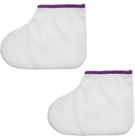 JOINPAYA Funda Térmica para Terapia de Parafina en Pies, 1 Par de Cubiertas Color Claro Borde Morado, Tamaño Único Ajustable, Poliéster Resistente para Spa, Cuidado y Calentamiento de Pies