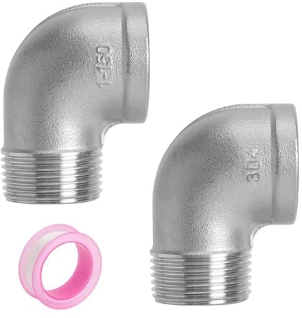 2 pcs Winkel 90° 304 Edelstahl Winkel Rohrbogen 1 IG/AG DN25 Innengewinde | 90 Grad Verschraubung, Außengewinde, Rohrwinkel, für Bewässerungsanlagen, Sanitär Anschlussstücke, mit PTFE Band