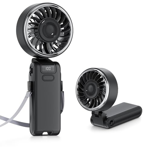 gabless Ventilador Portátil, Ventilador de Mano Recargable con pantalla LED, Mini Ventilador USB Eléctrico Plegable con 5 Velocidades, Ventiladors de Sobremesa para Hogar Oficina