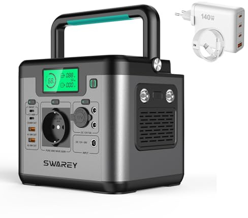 SWAREY Estación de Energía S550, Generador Solar 555Wh con CA de 550W (Pico de 1100W), Cargador USB-C de Carga Rápida de 140W, Batería Solar Portátil para Camping Hogar Viajes