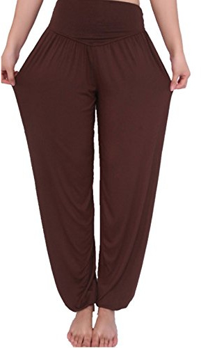 MESHIKAIER Woman Super Soft Harem Pants Modal Yoga Pants Elastic Pilates Pants Ideal for Workout Dance Jogging Sport (Size XL, Brown)