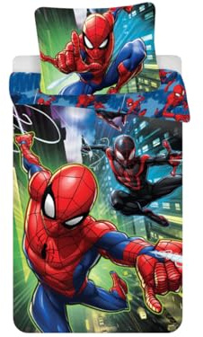 Jerry Fabrics Spiderman Character Literie pour Enfants avec Fermeture à Glissière; Housse de Couette 140 x 200cm et Taie d'oreiller 70 x 90cm, Coton, Multicolore, 200x140x0.5 cm