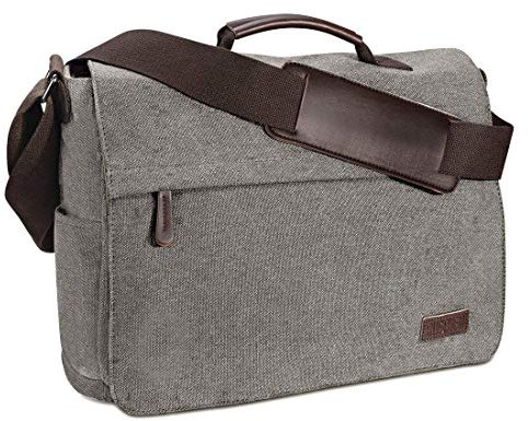 Ruschen Umhängetasche Herren aus Canvas, Hochwertige Herrentasche, Laptoptasche für 15,6 Zoll Laptop, Schultertasche/Kuriertasche/Messenger Bag, Grau