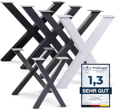 HOLZBRINK Tischbeine Metall Schwarz X-Form | Design Tischkufen/Tischgestell für Couchtisch, Esstisch, Schreibtisch, Sitzbank | 1 Stück Möbelfüße 80x72 cm