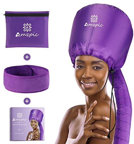 Bonnet Hood Hair Dryer Attachment - Soft, Adjustable, Extra Large for Speeding Up Drying Time at Home, Easy to Use for Styling, Curling and Deep Conditioning (Purple)