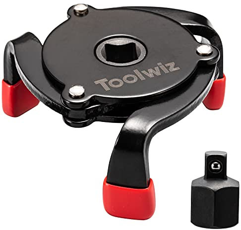 Toolwiz Ölfilterschlüssel Universal 3-Armig Ölfilter Schlüssel 60mm - 98mm Verstellbares Entfernen des Ölfilter Werkzeug - Schwarz/Rot