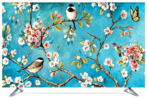NAKAN Universal TV Dust Cover 22-80 Inch Polyester Fabric Smooth Screen Protector for LCD LED Plasma Television Art Printing Decor for Flat Curved TV(Color:BIRDS,Size:65in)