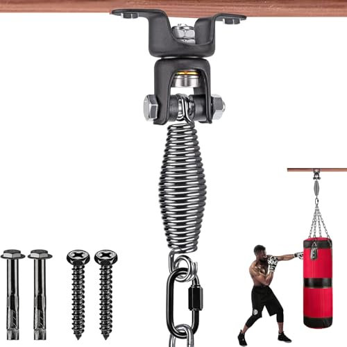BeneLabel Boxsack Deckenhaken, Schwerlast Schaukelhaken Lager 360 Schwenkbar Hängematte Befestigung Hängesessel Aufhängung mit 5mm Feder Sandsack Halterung für Holzbalken/Betondecken, Bis 68kg