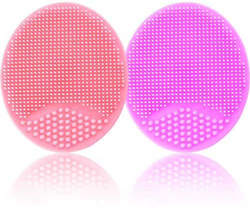 Baby Bath Brush, Baby Cradle Cap Brush, Silicone Massage Brush, Silicone Scrubbers Exfoliator Brush, Baby Skin Scrubbers Essential for Dry Skin, Cradle Cap and Eczema 2 Pack (Small-Pink&Purple)