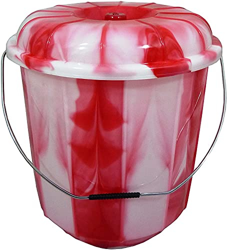 3L Litre Heavy Duty Tie Dye Design Plastic Hard Wearing Nappy Bucket Bin and Lid with Metal Handle Multipurpose Food Storage Animal Feeding Car Washing Garden Cleaning Bucket (Red)