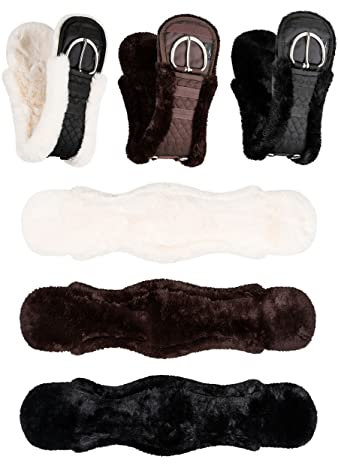 Equinate Westerngurt Classical mit synthetischem Lammfell - anatomischer Sattelgurt Western Bauchgurt 65 70 75 80 85 90cm Natur Braun Schwarz (65cm Braun)