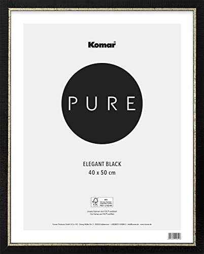 Komar Bilderrahmen Holz Elegant Black 40 x 50 cm - mit hochtransparentem bruchsicherem Kunststoff/Acrylglas - schwarz, gold - Fotorahmen, Wandrahmen - BI-4050-EL-B
