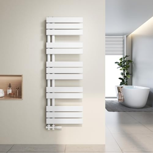 Heilmetz Badheizkörper Flach Design Heizkörper Handtuchtrockner für Badezimmer Handtuchheizkörper mit Seitenanschluss 400x1176mm Handtuchwärmer Weiß 494W