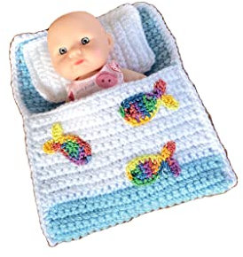 Puppenbettchen - Schlafsack für Puppen ca. 15 cm Regenbogenfisch