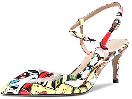 HDEUOLM Chaussures Aiguille Talons Moyens pour Femmes Kitten Heel Slingback Sandales Bout Pointu Pumps Lanières Cheville
