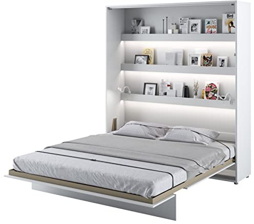 Arthauss Vertical Wall Bed Concept with Storage 180cm White Gloss - Space-Saving Hidden Cabinet Bed for Small Rooms, Fold Down Murphy Bed with Multifunctional Shelves