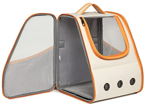 Kono Hunde & Katzenrucksack bis 5,9 kg, Transportrucksack Tragbar mit Netzfenster, Atmungsaktive Cat Backpack & Dog Backpack für Haustiere Reisen (Beige)