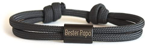 myGreta Bester Papa Gravur Armband, Personalisiertes Segeltau Armband, Surfer Armband mit Wunschgravur, Vatertagsgeschenk, Für Ihn, schwarzer Edelstahl