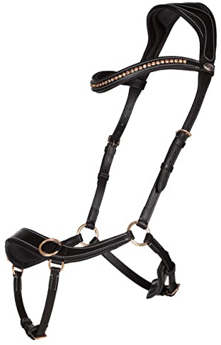 QHP Trense Anatomical de cuero sin mordida (sangre completa, negro)