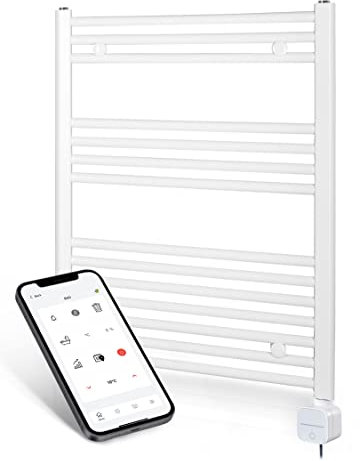 anapont Scaldasalviette elettrico da bagno, 775 x 600, bianco dritto, timer programmabile tramite app, scaldasalviette, riscaldamento elettrico, riscaldamento asciugamani, prodotto in Germania